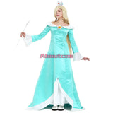 Galaxy Rosalina Cosplay Costume with Crown Earrings Woman Light Blue Dress