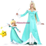 Galaxy Rosalina Cosplay Costume with Crown Earrings Woman Light Blue Dress