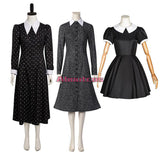 Wednesday Addams Cosplay Costume Addams Dress for Adult Women Vintage Black Gothic Outfits