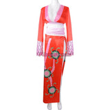 ONE PIECE Boa Hancock Cosplay Costume Red Dress Fancy Suit Sexy Skirts Earrings Top