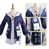 Genshin Impact Cosplay Yoimiya Costume Outfit Hoodie Jacket Skirt Glasses Hairpin Badge