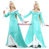 Galaxy Rosalina Cosplay Costume with Crown Earrings Woman Light Blue Dress