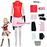 Haruno Sakura Cosplay Costume Women Girls Skirt Outfit Ninja Headband Kunai Props