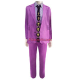 Kira Yoshikage JoJo Bizarre Adventure Cosplay Costume Stripe Shirt Bowtie Purple Coat Pants