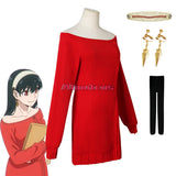 SPY×FAMILY Cosplay Yor Forger Anime Knitted Sweater 5PC Skirt Sock Wig Accessories