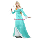 Galaxy Rosalina Cosplay Costume with Crown Earrings Woman Light Blue Dress