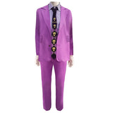 Kira Yoshikage JoJo Bizarre Adventure Cosplay Costume Stripe Shirt Bowtie Purple Coat Pants