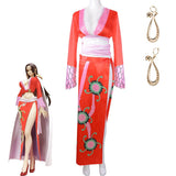 ONE PIECE Boa Hancock Cosplay Costume Red Dress Fancy Suit Sexy Skirts Earrings Top