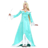 Galaxy Rosalina Cosplay Costume with Crown Earrings Woman Light Blue Dress