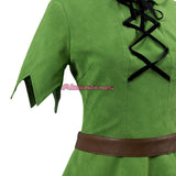 Movie Peter Pan Cosplay Costume With Hat Green Elf Uniform Adult Halloween Carnival Costume