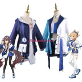 Genshin Impact Cosplay Yoimiya Costume Outfit Hoodie Jacket Skirt Glasses Hairpin Badge