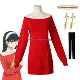 SPY×FAMILY Cosplay Yor Forger Anime Knitted Sweater 5PC Skirt Sock Wig Accessories