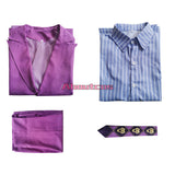 Kira Yoshikage JoJo Bizarre Adventure Cosplay Costume Stripe Shirt Bowtie Purple Coat Pants