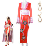 ONE PIECE Boa Hancock Cosplay Costume Red Dress Fancy Suit Sexy Skirts Earrings Top