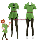 Movie Peter Pan Cosplay Costume With Hat Green Elf Uniform Adult Halloween Carnival Costume