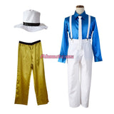 Michael Jackson Smooth Criminal Suit Michael Jackson Cosplay Costume top+pants+shirt+tie+hat+strap